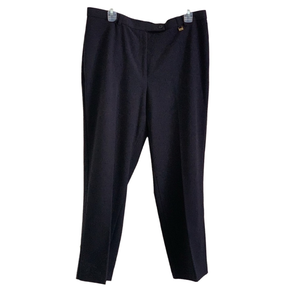 TANJAY Women’s Navy Blue Belted Trouser Flat Front Pants Size: 14 Petite